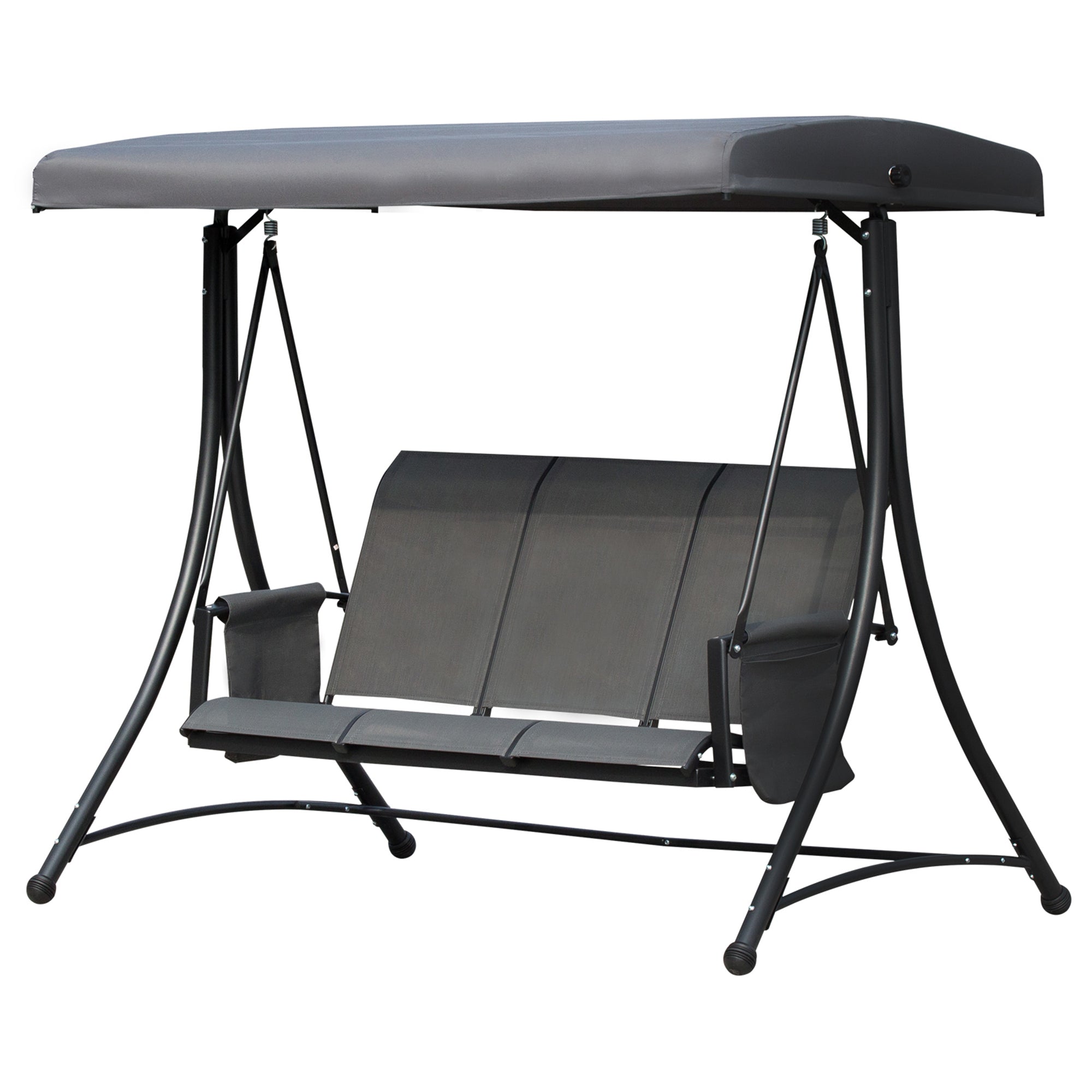 Hollywood Swing with Side Pocket, 3-Seater Garden Swing with Adjustable Sun Canopy, Swing Bench supports up to 300kg, for Garden, Terrace, 196 x 128 x 172 cm, Dark Gray