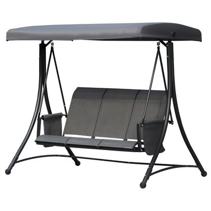 Hollywood Swing with Side Pocket, 3-Seater Garden Swing with Adjustable Sun Canopy, Swing Bench supports up to 300kg, for Garden, Terrace, 196 x 128 x 172 cm, Dark Gray