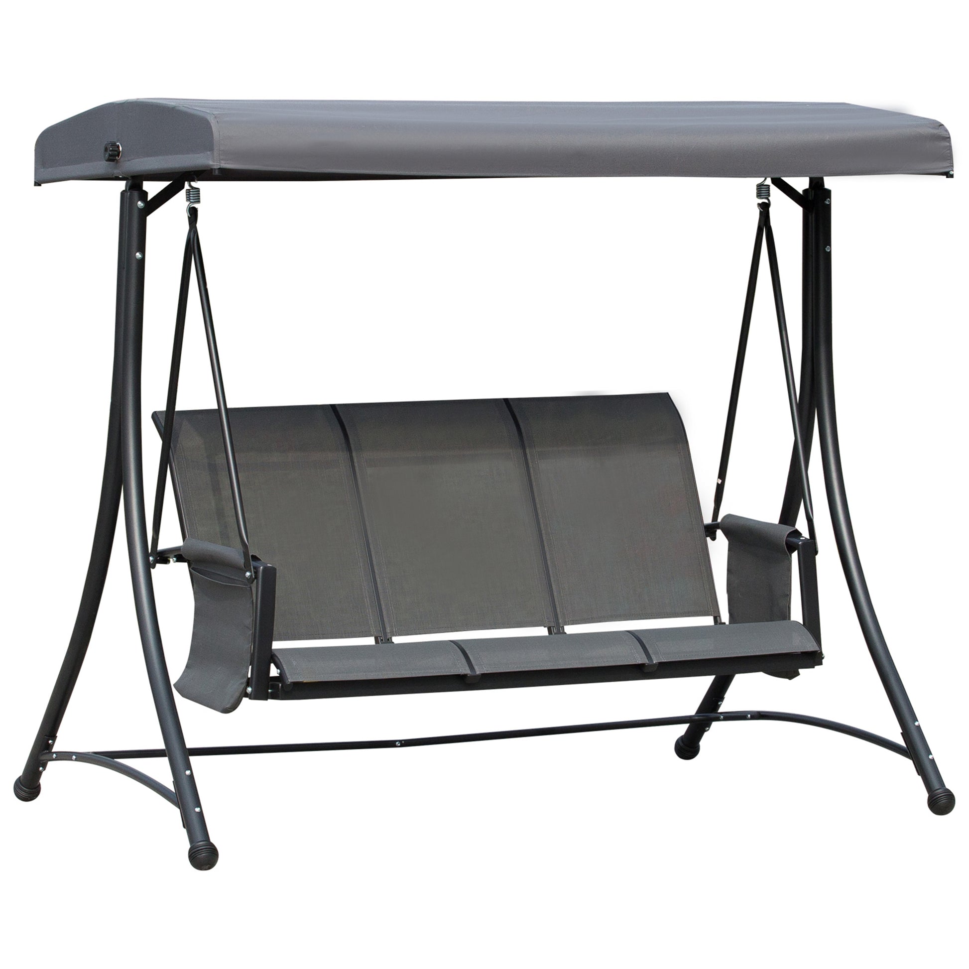 Hollywood Swing with Side Pocket, 3-Seater Garden Swing with Adjustable Sun Canopy, Swing Bench supports up to 300kg, for Garden, Terrace, 196 x 128 x 172 cm, Dark Gray
