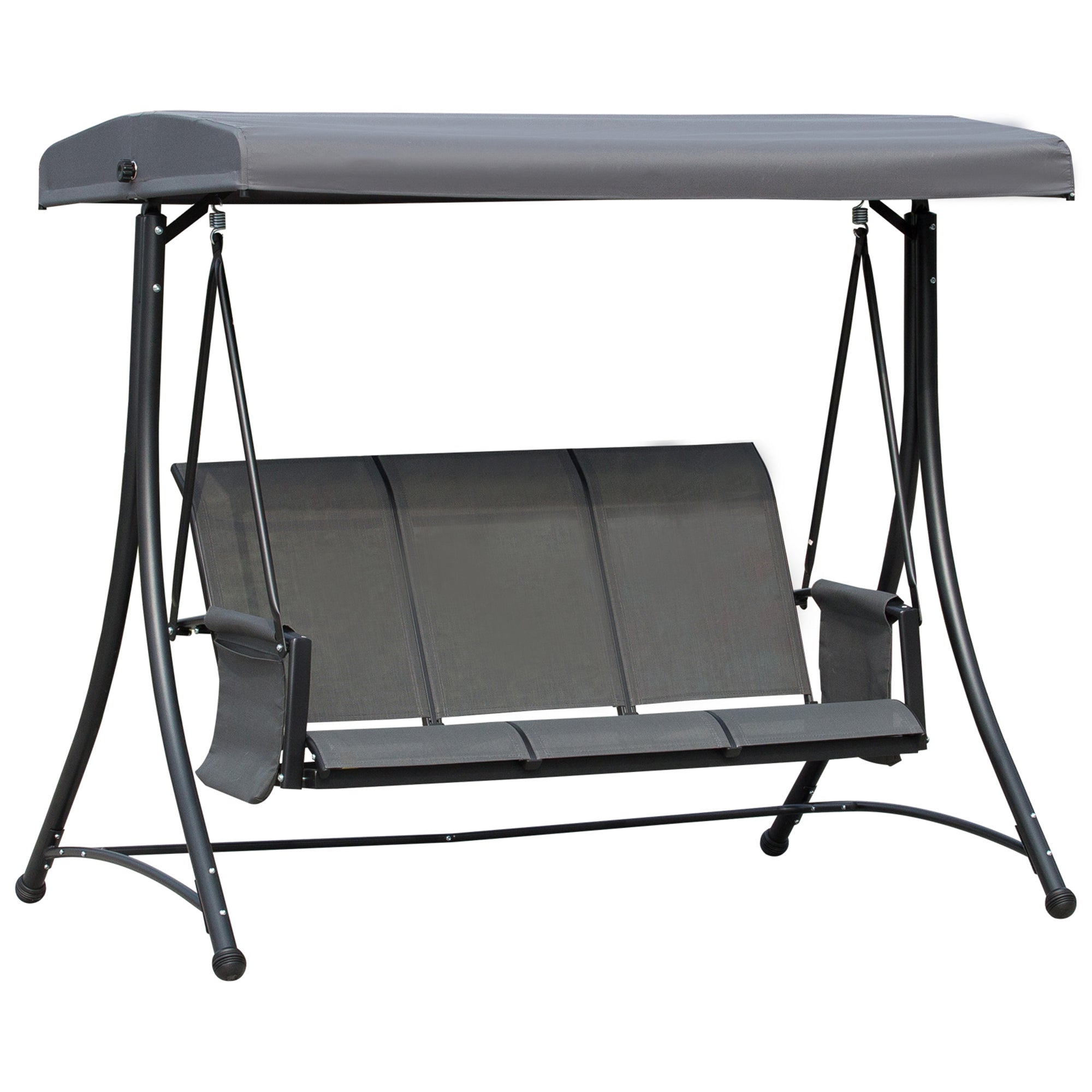 Hollywood Swing with Side Pocket, 3-Seater Garden Swing with Adjustable Sun Canopy, Swing Bench supports up to 300kg, for Garden, Terrace, 196 x 128 x 172 cm, Dark Gray