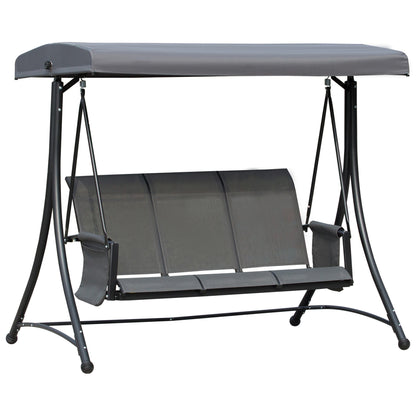 Hollywood Swing with Side Pocket, 3-Seater Garden Swing with Adjustable Sun Canopy, Swing Bench supports up to 300kg, for Garden, Terrace, 196 x 128 x 172 cm, Dark Gray