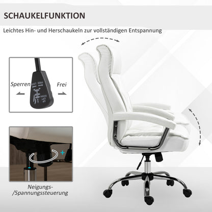 Office Chair, Ergonomic Desk Chair, Adjustable Swivel Chair with Rocking Function, Diamond Pattern, Faux Leather, Padded Executive Chair, White