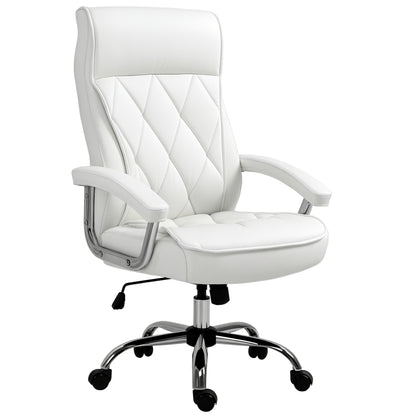 Office Chair, Ergonomic Desk Chair, Adjustable Swivel Chair with Rocking Function, Diamond Pattern, Faux Leather, Padded Executive Chair, White