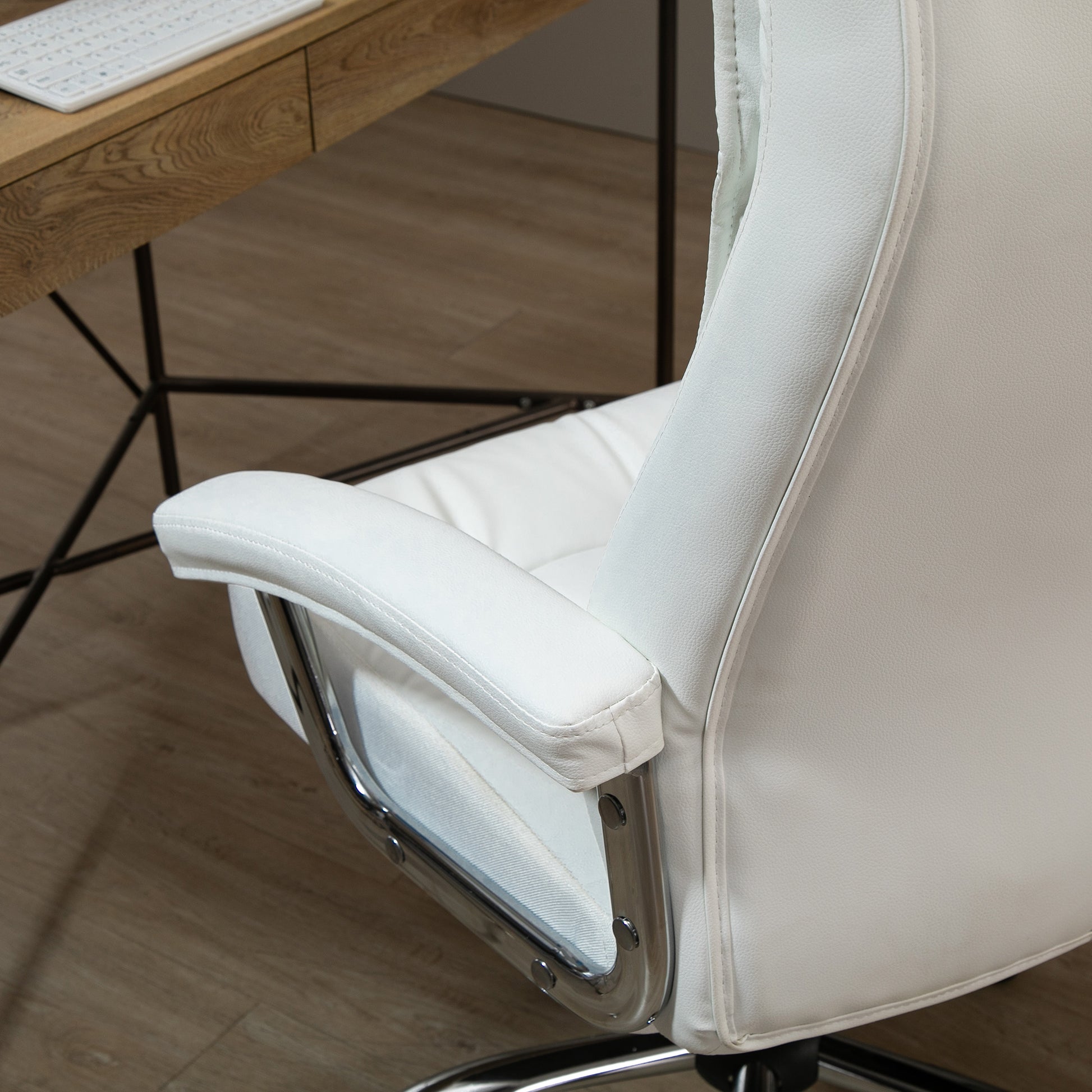 Office Chair, Ergonomic Desk Chair, Adjustable Swivel Chair with Rocking Function, Diamond Pattern, Faux Leather, Padded Executive Chair, White