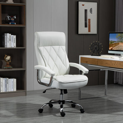 Office Chair, Ergonomic Desk Chair, Adjustable Swivel Chair with Rocking Function, Diamond Pattern, Faux Leather, Padded Executive Chair, White