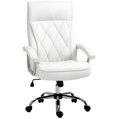 Office Chair, Ergonomic Desk Chair, Adjustable Swivel Chair with Rocking Function, Diamond Pattern, Faux Leather, Padded Executive Chair, White
