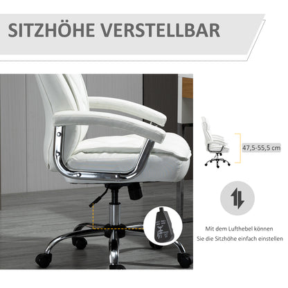 Office Chair, Ergonomic Desk Chair, Adjustable Swivel Chair with Rocking Function, Diamond Pattern, Faux Leather, Padded Executive Chair, White
