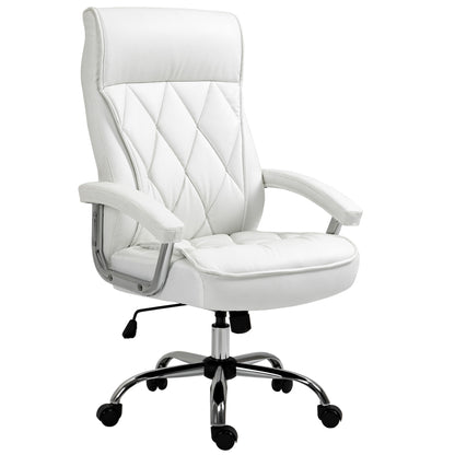 Office Chair, Ergonomic Desk Chair, Adjustable Swivel Chair with Rocking Function, Diamond Pattern, Faux Leather, Padded Executive Chair, White