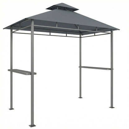 Grill Pavilion 2.4 x 1.4 m — Windproof BBQ Canopy with Double-Roof Vent, Side Shelves, UV-Resistant, Dark Gray