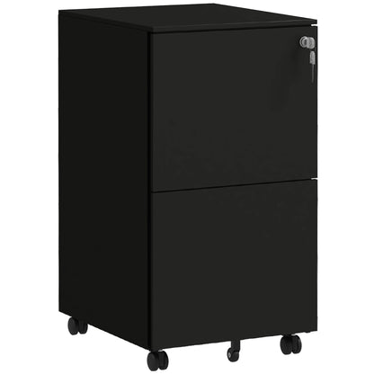 Rolling Cabinet Filing Cabinet with 2 Drawers, Lockable Office Cabinet with Wheels, Office Container for A4 Files, Documents, Steel, 37 x 43.5 x 67.5 cm, Black