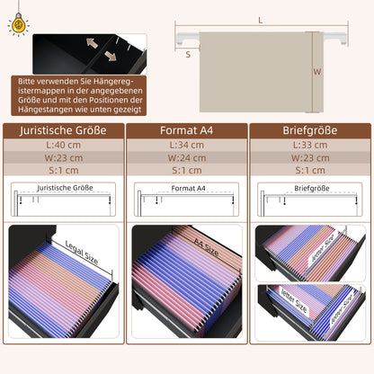 Rolling Cabinet Filing Cabinet with 2 Drawers, Lockable Office Cabinet with Wheels, Office Container for A4 Files, Documents, Steel, 37 x 43.5 x 67.5 cm, Black
