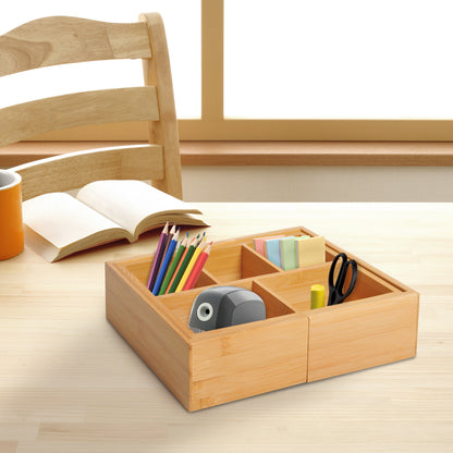 Storage Box Drawer Organizer Extendable Bamboo Natural 24.6 x 17.6 x 7 cm