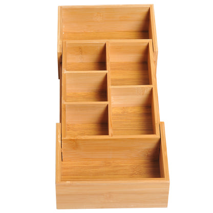 Storage Box Drawer Organizer Extendable Bamboo Natural 24.6 x 17.6 x 7 cm