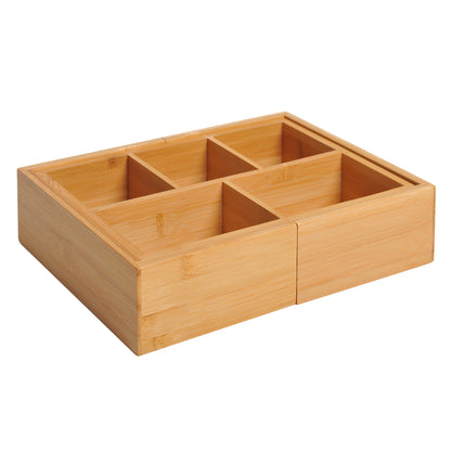 Storage Box Drawer Organizer Extendable Bamboo Natural 24.6 x 17.6 x 7 cm