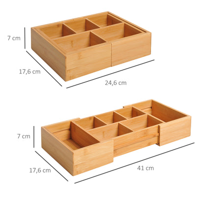 Storage Box Drawer Organizer Extendable Bamboo Natural 24.6 x 17.6 x 7 cm