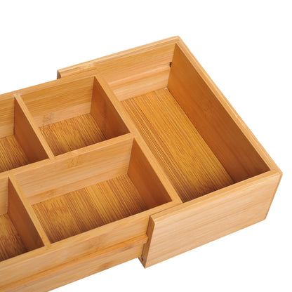 Storage Box Drawer Organizer Extendable Bamboo Natural 24.6 x 17.6 x 7 cm