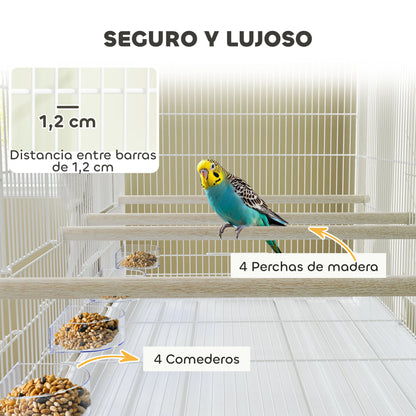 Bird Cage with Divider Bird Aviary with Wheels 4 Feeders 4 Perches and Removable Tray Cage for Parrots Canaries Budgies 94x57x128 cm White