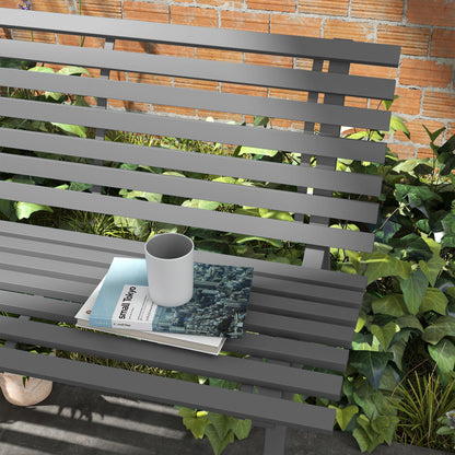 2-Seater Aluminum Garden Bench, Weatherproof Bench, UV-Resistant Garden Furniture with Louver Design, Park Bench 240kg Capacity, Balcony Bench for Balcony Terrace, Garden, 123x67x79cm, Gray