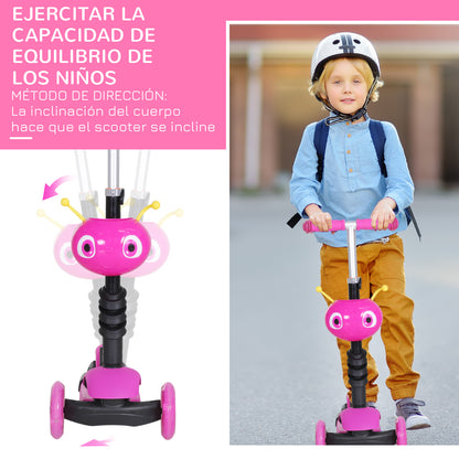 3-in-1 Scooter for Children 18+ Months 3-Wheel Scooter with Removable Seat Adjustable Height Push Handle 62x25x72.5 cm Pink