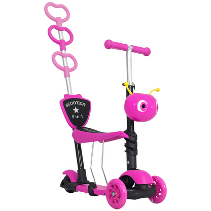 3-in-1 Scooter for Children 18+ Months 3-Wheel Scooter with Removable Seat Adjustable Height Push Handle 62x25x72.5 cm Pink