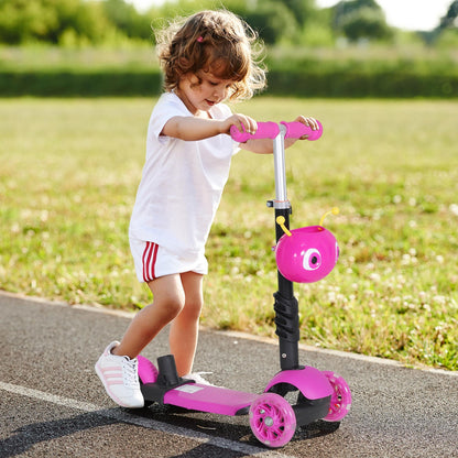 3-in-1 Scooter for Children 18+ Months 3-Wheel Scooter with Removable Seat Adjustable Height Push Handle 62x25x72.5 cm Pink