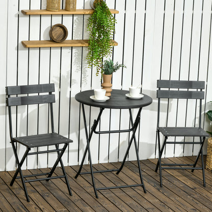 3-Piece Garden Set with 2 Foldable Chairs and Table in Steel and HDPE for Balcony and Terrace, Dark Gray