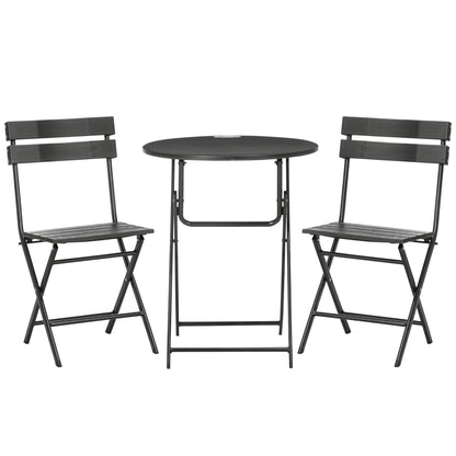 3-Piece Garden Set with 2 Foldable Chairs and Table in Steel and HDPE for Balcony and Terrace, Dark Gray