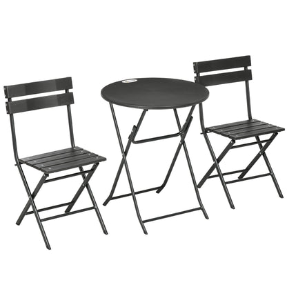 3-Piece Garden Set with 2 Foldable Chairs and Table in Steel and HDPE for Balcony and Terrace, Dark Gray