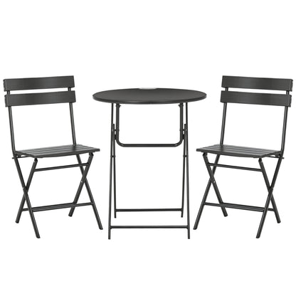 3-Piece Garden Set with 2 Foldable Chairs and Table in Steel and HDPE for Balcony and Terrace, Dark Gray