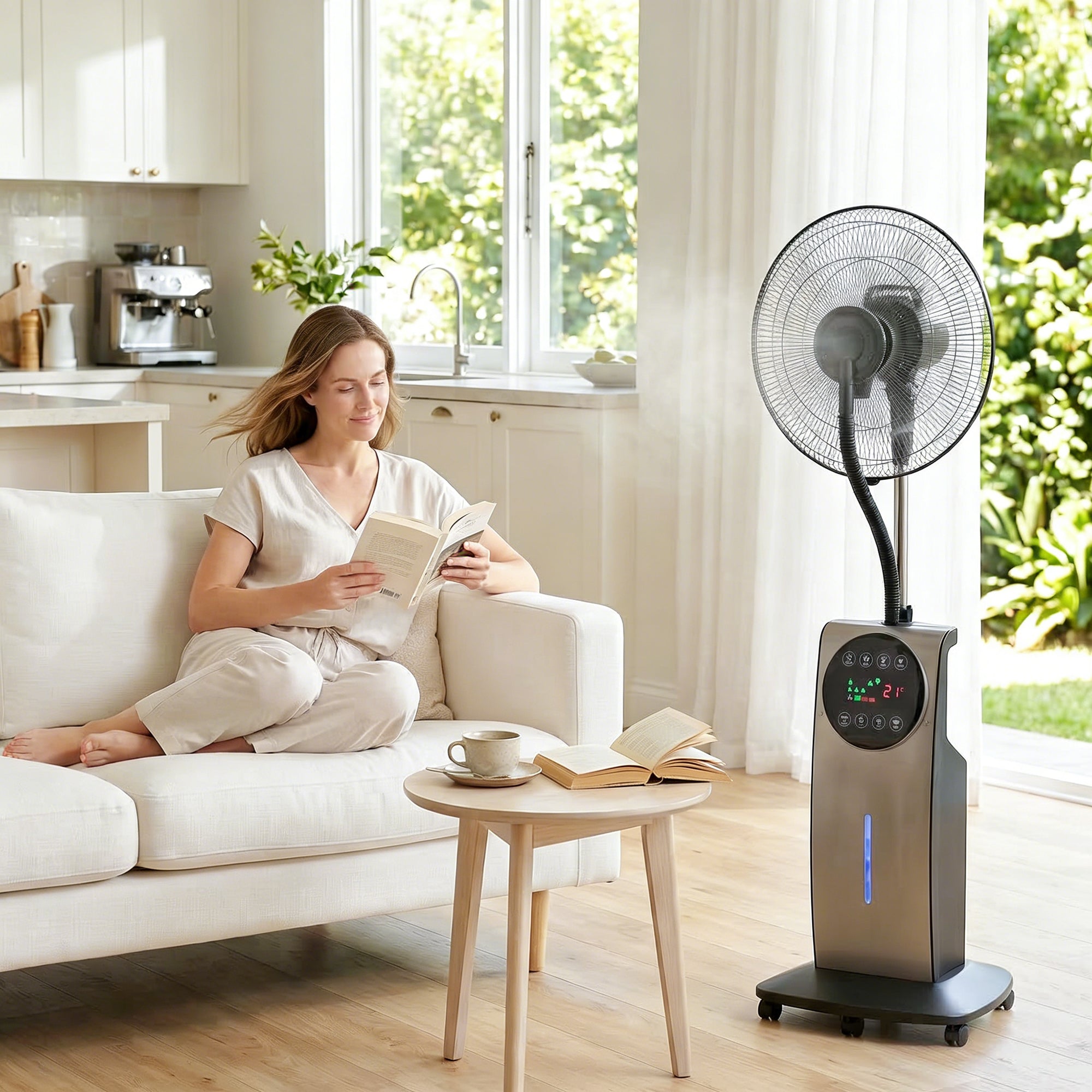 3‑in‑1 Misting Pedestal Fan, 90W, 54.3" Height, 70° Oscillation, 3 Speeds, 3 Modes, Negative Ion, Anti‑Mosquito, 3.1L Tank, Remote & 12H Timer