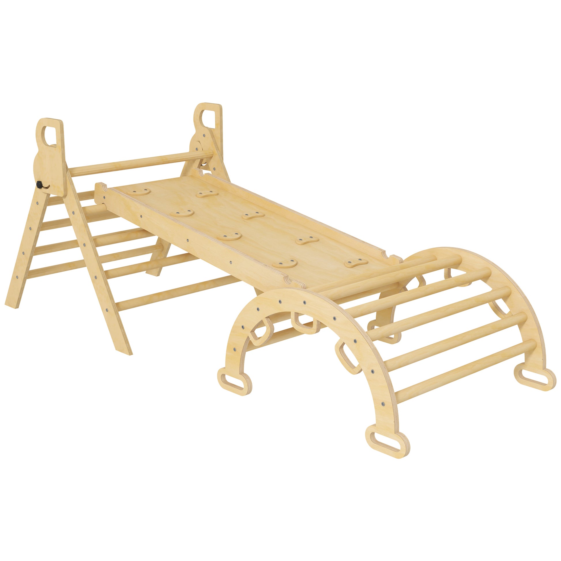 5 in 1 Climbing Triangle Arch for Children with Climbing Triangle, Reversible Climbing Ramp, Slide, Rocker, Max Load 50 kg, for Babies 18 to 48 Months, Natural Wood