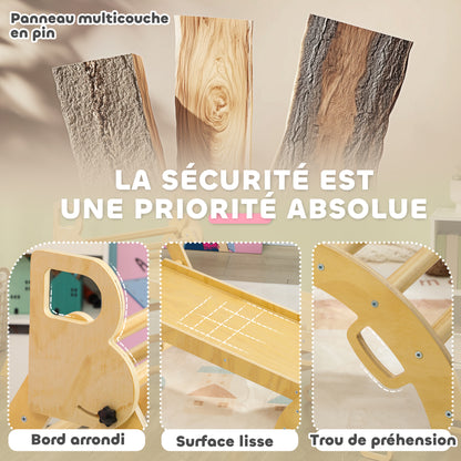 5 in 1 Climbing Triangle Arch for Children with Climbing Triangle, Reversible Climbing Ramp, Slide, Rocker, Max Load 50 kg, for Babies 18 to 48 Months, Natural Wood