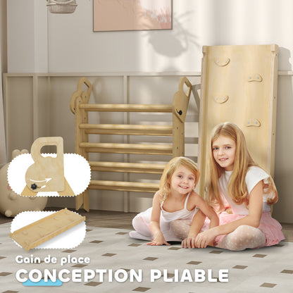 5 in 1 Climbing Triangle Arch for Children with Climbing Triangle, Reversible Climbing Ramp, Slide, Rocker, Max Load 50 kg, for Babies 18 to 48 Months, Natural Wood