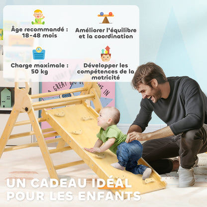 5 in 1 Climbing Triangle Arch for Children with Climbing Triangle, Reversible Climbing Ramp, Slide, Rocker, Max Load 50 kg, for Babies 18 to 48 Months, Natural Wood