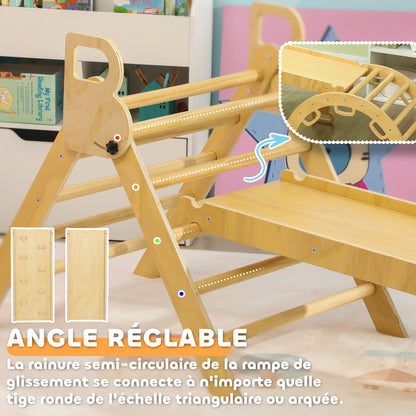 5 in 1 Climbing Triangle Arch for Children with Climbing Triangle, Reversible Climbing Ramp, Slide, Rocker, Max Load 50 kg, for Babies 18 to 48 Months, Natural Wood