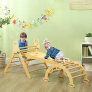 5 in 1 Climbing Triangle Arch for Children with Climbing Triangle, Reversible Climbing Ramp, Slide, Rocker, Max Load 50 kg, for Babies 18 to 48 Months, Natural Wood