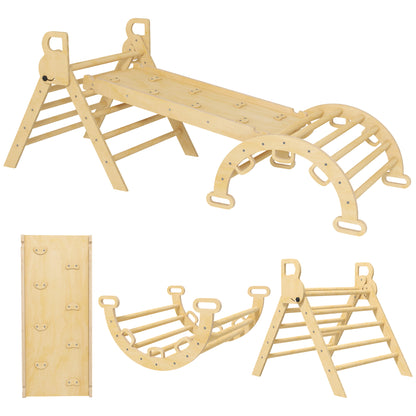 5 in 1 Climbing Triangle Arch for Children with Climbing Triangle, Reversible Climbing Ramp, Slide, Rocker, Max Load 50 kg, for Babies 18 to 48 Months, Natural Wood