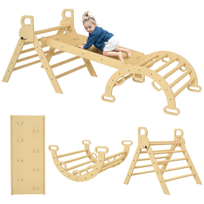 5 in 1 Climbing Triangle Arch for Children with Climbing Triangle, Reversible Climbing Ramp, Slide, Rocker, Max Load 50 kg, for Babies 18 to 48 Months, Natural Wood