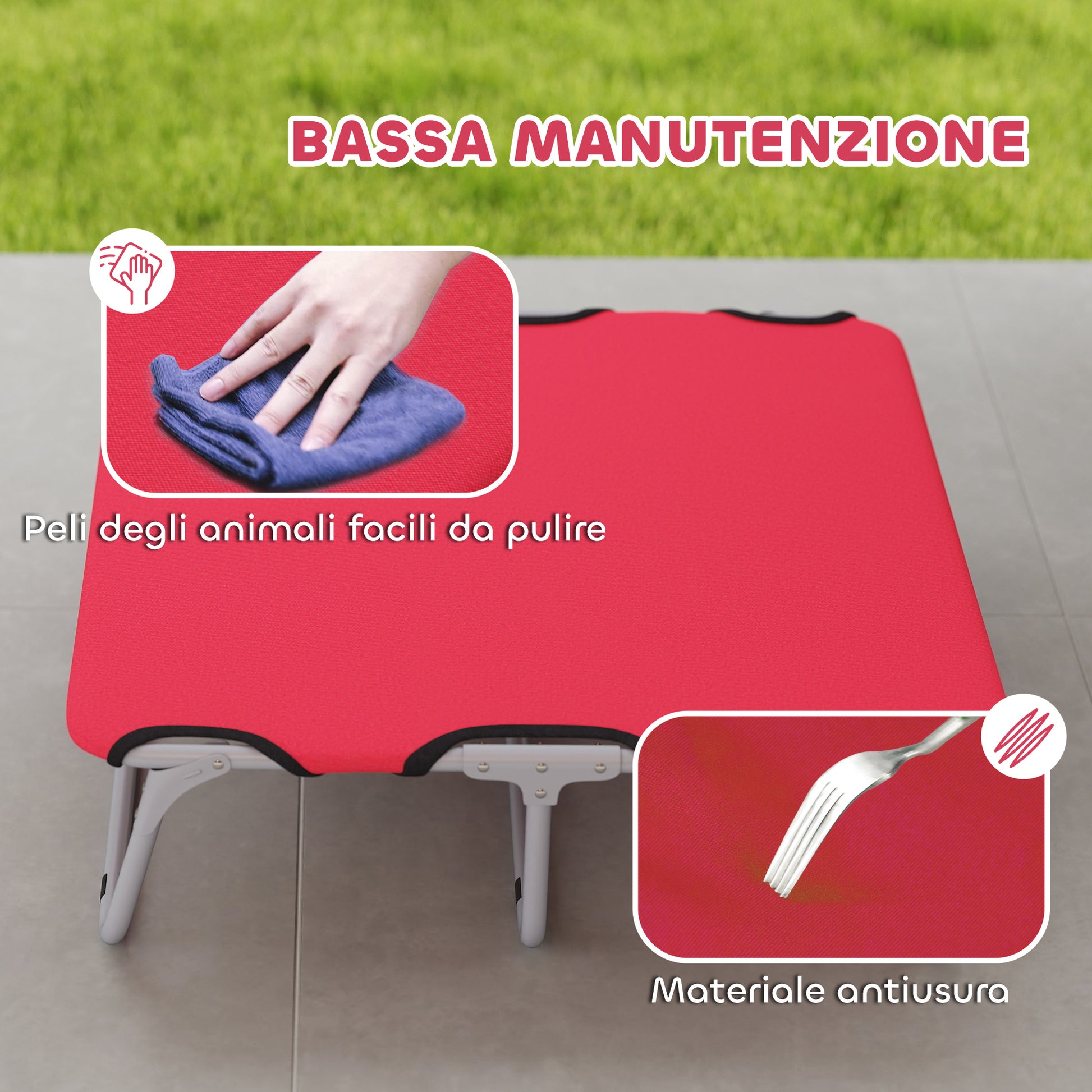 Small Dog Bed Folding Raised Dog Bed for Indoor and Outdoor, Steel and Oxford Fabric, 71x58x20 cm, Red