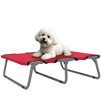 Small Dog Bed Folding Raised Dog Bed for Indoor and Outdoor, Steel and Oxford Fabric, 71x58x20 cm, Red