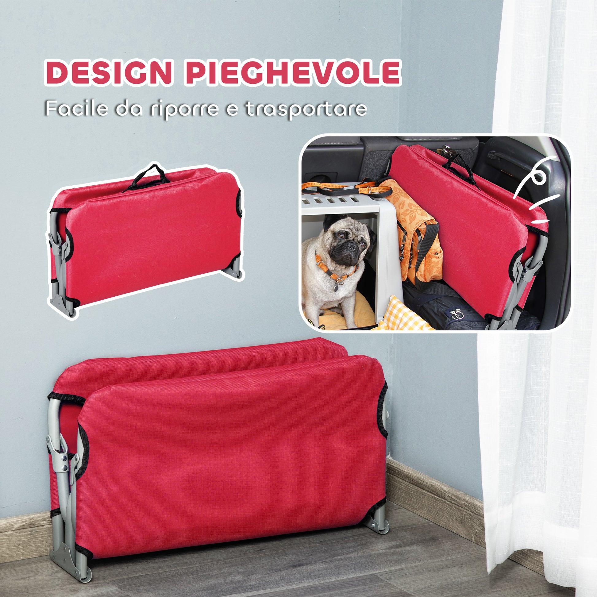 Small Dog Bed Folding Raised Dog Bed for Indoor and Outdoor, Steel and Oxford Fabric, 71x58x20 cm, Red