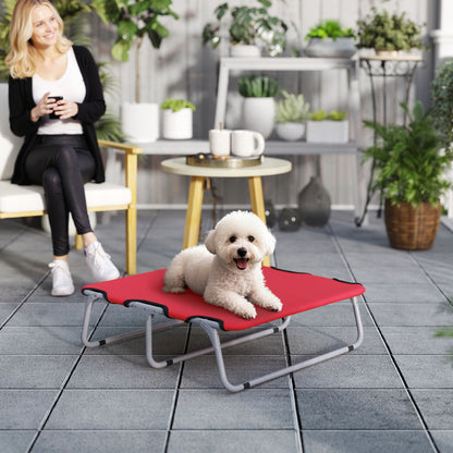 Small Dog Bed Folding Raised Dog Bed for Indoor and Outdoor, Steel and Oxford Fabric, 71x58x20 cm, Red