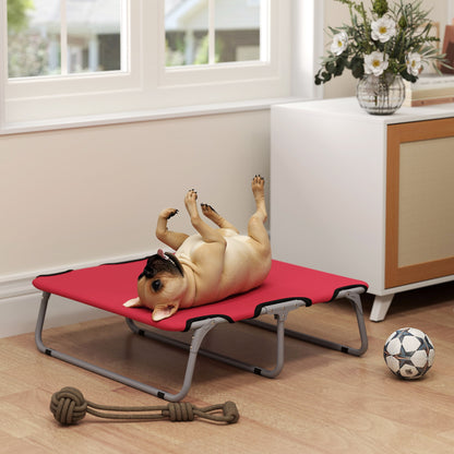 Small Dog Bed Folding Raised Dog Bed for Indoor and Outdoor, Steel and Oxford Fabric, 71x58x20 cm, Red