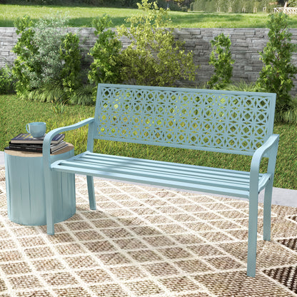 2-Seater Garden Bench, Weatherproof Bench, Garden Furniture with Backrest & Armrests, Park Bench 240kg Capacity, Balcony Bench for Terrace Balcony, Garden, 127 x 63 x 85cm, Blue