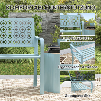 2-Seater Garden Bench, Weatherproof Bench, Garden Furniture with Backrest & Armrests, Park Bench 240kg Capacity, Balcony Bench for Terrace Balcony, Garden, 127 x 63 x 85cm, Blue