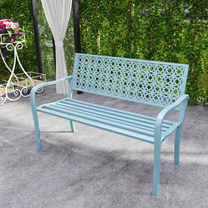 2-Seater Garden Bench, Weatherproof Bench, Garden Furniture with Backrest & Armrests, Park Bench 240kg Capacity, Balcony Bench for Terrace Balcony, Garden, 127 x 63 x 85cm, Blue