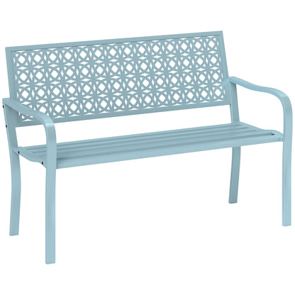 2-Seater Garden Bench, Weatherproof Bench, Garden Furniture with Backrest & Armrests, Park Bench 240kg Capacity, Balcony Bench for Terrace Balcony, Garden, 127 x 63 x 85cm, Blue