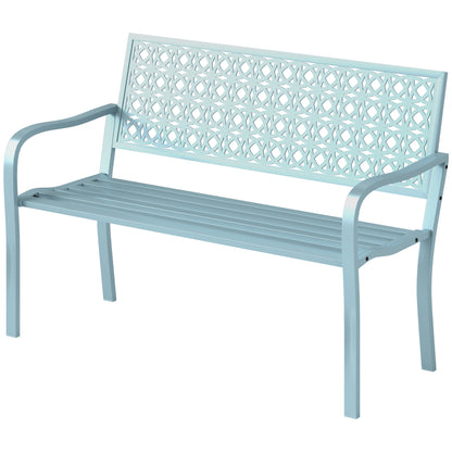 2-Seater Garden Bench, Weatherproof Bench, Garden Furniture with Backrest & Armrests, Park Bench 240kg Capacity, Balcony Bench for Terrace Balcony, Garden, 127 x 63 x 85cm, Blue