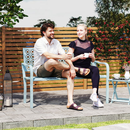 2-Seater Garden Bench, Weatherproof Bench, Garden Furniture with Backrest & Armrests, Park Bench 240kg Capacity, Balcony Bench for Terrace Balcony, Garden, 127 x 63 x 85cm, Blue