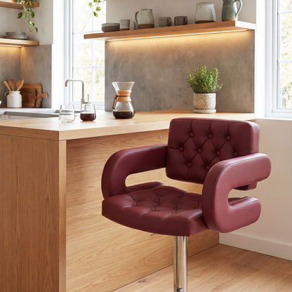 Adjustable PU Bar Stool with Backrest, Armrests & Footrest — Burgundy
